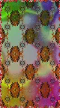 Renkli Bahar Temalı Kusursuz Arkaplan. Kahverengi ve yeşil renkli çiçekler. Düz Çiçek Elementleri Tasarımı. Raster illüstrasyonunda kusursuz çiçek deseni.