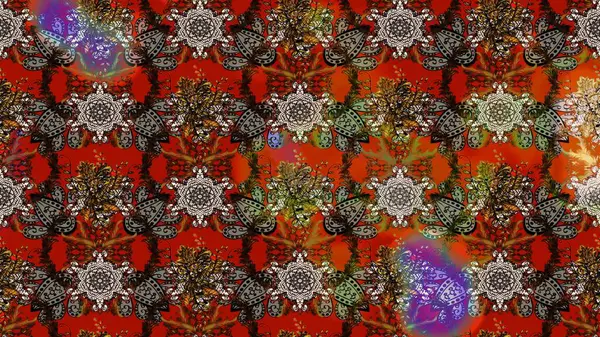 Kahverengi ve kırmızı renklere karalamalar çizilmiş çiçek deseni. Raster illüstrasyonu.