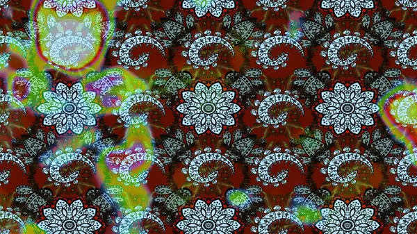 Çiçek desenli çizim. Asya tekstil tarzında. Güzel kumaş deseni. Renkli Bahar Teması eskiz kalıbı. Düz Çiçek Elementleri Tasarımı. Raster illüstrasyonu.