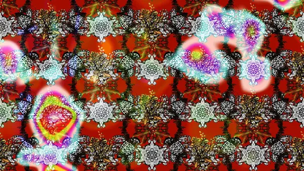 Gri ve kırmızı renklerde Asya tekstili. Raster illüstrasyonu. Çiçek desenini çiz.