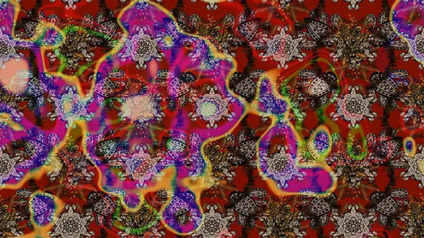 Çiçek süslemeli çizim deseni. Kahverengi ve kırmızı renkte çiçekler. Raster illüstrasyonu.