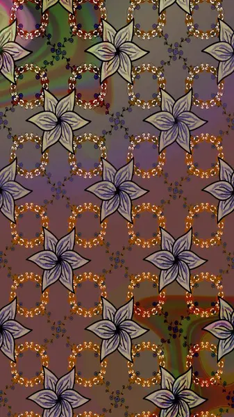 Raster Çiçek İllüstrasyonu 'nun şirin tekstili. Kahverengi ve gri renkte etnik çiçeklerle süslenmiş zarif bir eskiz..