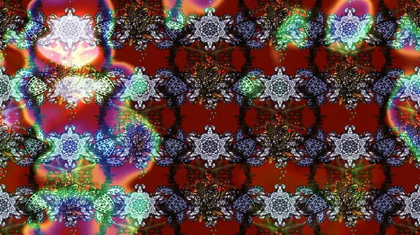 Üzerinde gelincikler ve vadi zambakları olan renkli çiçek desenli nakış deseni. Tekstil tasarımı için kırmızı ve kahverengi renkte geleneksel Raster çiçek buketi.