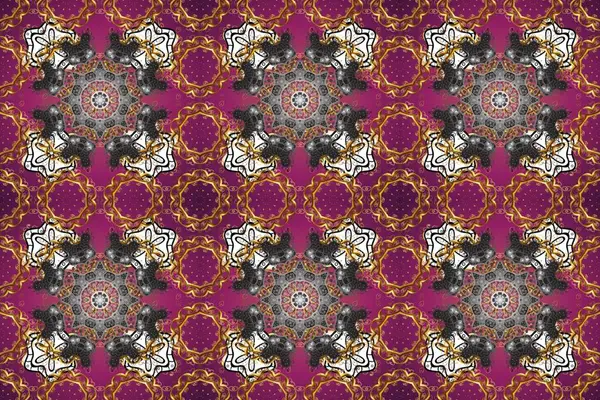 Şık bir grafik desen. Kusursuz raster arka plan. Duvar kâğıdı barok, İspanyol kumaşı. Çiçek deseni. Kahverengi, gri ve mor renklerde altın elementler.
