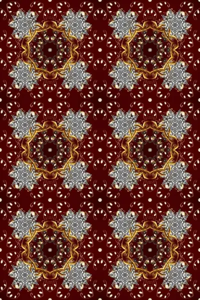 Doğu tarzı arabesk. Raster. Kusursuz altın desenli bukleler. Kahverengi, kırmızı, gri renklerde altın elementlerle kusursuz desen. Hassas altın desen. Parlak dantel, stilize çiçekler, şal desenli.