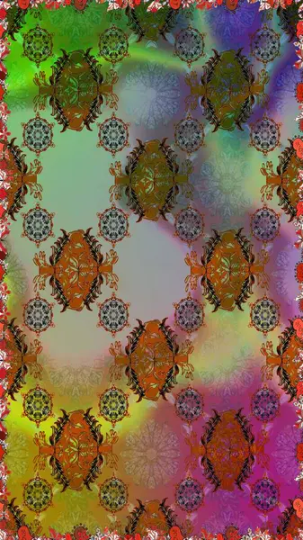 Renkli Bahar Temalı Kusursuz Arkaplan. Kahverengi ve yeşil renkli çiçekler. Düz Çiçek Elementleri Tasarımı. Raster illüstrasyonunda kusursuz çiçek deseni.