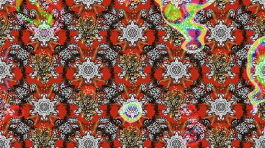 Çiçekli karalama şeklinde Raster çiçek deseni. Nazik, sevimli çiçek arkaplanı. Gri, kahverengi ve kırmızı renkte çiçekler.