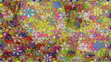 Çiçek duvar kâğıdı. Çiçek arkaplan. Raster illüstrasyonu. Renkli, pürüzsüz desen. Kahverengi ve yeşil renkli şirin tekstil.