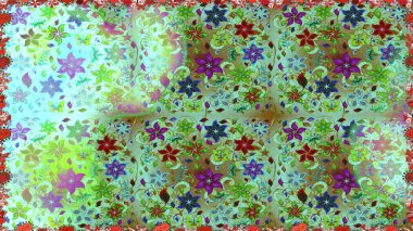 Çiçek süsü ile kusursuz desen. Raster illüstrasyonu. Tarafsız ve yeşil renkte çiçekler.