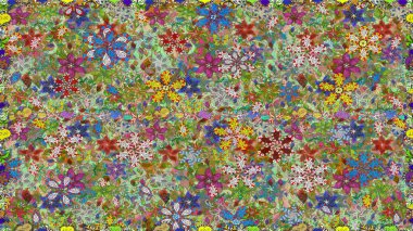 Yumuşak, bahar çiçekli arka plan. Çiçekli karalama şeklinde Raster çiçek deseni. Yeşil renkte çiçekler.