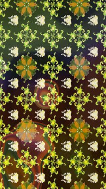 El çizimi çiçekli soyut çizim kalıbı. Raster illüstrasyonu. Kahverengi renkte çiçekler.