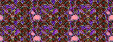 Eskiz arkaplan modeli. Yapraklı çiçekler ve kahverengi ve kırmızı renklerde papatya çiçekleri. Raster - stok.