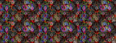 Raster illüstrasyonundaki çiçek desenli çizim. Siyah ve gri renkte çiçekler.