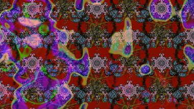 El çizimi çiçekli soyut çizim kalıbı. Kırmızı ve kahverengi renkte çiçekler. Raster illüstrasyonu.