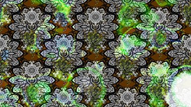 Raster hisseleri. Eskiz arkaplan modeli. Çiçekler gri ve yeşil üzerine. Suluboya, elle çizilmiş.