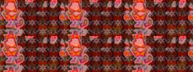 Parlak çiçekli halı deseni kahverengi ve kırmızı renklerde..