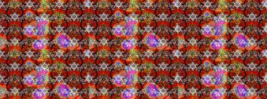 Kahverengi ve kırmızı renklerde bahar çiçekleri. Patlayan çiçekler soyut olarak yerleştirilmiş. Raster illüstrasyonu. Raster deseni.