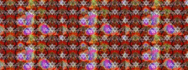 Kahverengi ve kırmızı renklerde bahar çiçekleri. Patlayan çiçekler soyut olarak yerleştirilmiş. Raster illüstrasyonu. Raster deseni.