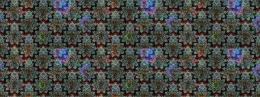 Çiçek desenli eskiz. Gömlek baskısı için çiçek boyası. Yeşil ve siyah renkte çiçekler.