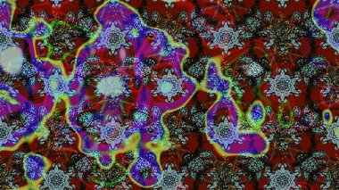 Raster illüstrasyonu. Mavi ve kırmızı renkte çiçekler. Çizim çiçek deseni duvar kağıdı için kullanılabilir.