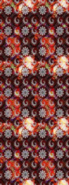 Çiçek süslemeli çizim deseni. Kahverengi ve kırmızı renkte çiçekler. Raster illüstrasyonu.