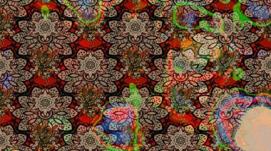 Raster illüstrasyonu. Eski usul küçük çiçekli şirin bir eskiz deseni. Moda arka planında parlak buketler. Kumaş, duvar kâğıdı ve kağıda yazdırmak için gelişen arkaplan.