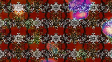 Raster illüstrasyonundaki çiçek desenli çizim. Kahverengi ve kırmızı renkte çiçekler.