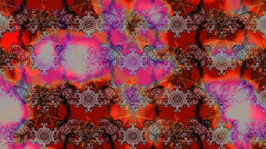 Çiçek desenli eskiz, darbeler, sıçramalar, yaz çiçekleri. Raster illüstrasyonu. Kahverengi ve kırmızı renkte çiçekler.