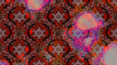 Kahverengi ve kırmızı renkte kahverengi ve kırmızı papatya deseni. Kahverengi ve kırmızı renklerde. Raster illüstrasyonu.