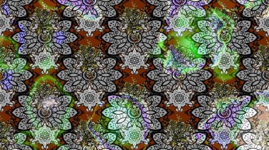 Raster illüstrasyonu. Kumaş, tekstil, duvar kağıdı baskısı için. Tomurcukları papatya çiçekleri olan sevimli bir çiçek deseni. Eskiz geçmişi. Eski usul. Miles Fleur, dandik süs.