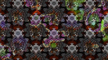 Çiçekli karalama şeklinde Raster çiçek deseni. Siyah ve gri renkli çiçekler. Nazik, sevimli çiçek arkaplanı..