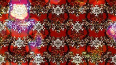 Çiçek süslemeli çizim deseni. Raster illüstrasyonu. Kahverengi ve kırmızı renkte çiçekler.