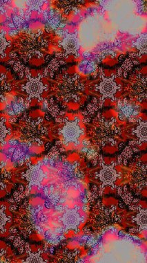 Kahverengi ve kırmızı renkte çiçekler. Raster illüstrasyonu. Çiçek süslemeli çizim deseni.