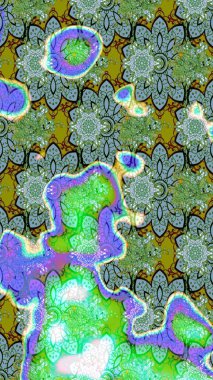 Yeşil ve mavi renkte çiçekler. Düz Çiçek Elementleri Tasarımı. Raster illüstrasyonundaki çiçek desenli çizim. Renkli Bahar Teması çizim şablonu.