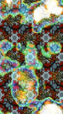 Raster suluboya çiçek deseni, narin çiçekler, yeşil ve mavi çiçekler, tebrik kartı şablonu. Güzel kumaş deseni.