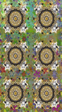 Raster klasik barok çiçeksiz altın desenli. Süslü dekorasyon. Gri ve kahverengi renklerdeki altın desenli altın elementler. Lüks, kraliyet ve Viktorya dönemi konsepti.