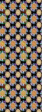 Düz Çiçek Elementleri Tasarımı. Asya tekstil tarzında. Çiçek desenli çizim. Raster illüstrasyonu. Renkli Bahar Teması eskiz kalıbı. Siyah renkte çiçekler.