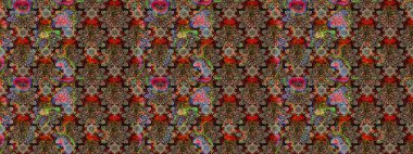 Taslak süsleme izi. Raster Henna tarzı. Sınır Kızılderili çiçekli paisley patten. Etnik Mandala havlusu. Tebrik kartı arkaplanı, boyama kitabı, arkaplan, tekstil için kullanılabilir.