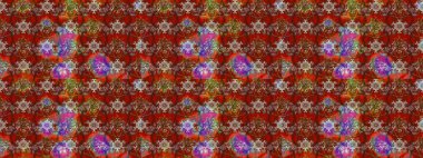 Tekstil tasarımı için kırmızı ve kahverengi renkli geleneksel halk çiçekleri buketi. Üzerinde gelincikler ve vadi zambakları olan renkli çiçek desenli nakış..