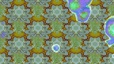 Yeşil ve mavi renkli etnik çiçekli zarif eskiz deseni. Raster Çiçek İllüstrasyon Şirin Tekstil.