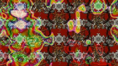 Raster illüstrasyonu. Şirin çiçekli eskiz deseni ve kırmızı ve kahverengi renkli yapraklar, suluboya çiçek deseni, duvar kağıdı, kart veya kumaş için fayanslı.