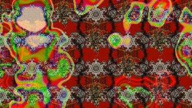 Suluboya çiçekli çiçek deseni. Kırmızı ve kahverengi renkli Asya tekstili. Raster illüstrasyonu.