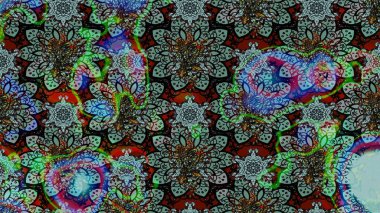 Kabile sanatı boho baskısı, klasik çiçek arkaplanı. Arkaplan dokusu, duvar kağıdı, yeşil ve mavi renkli çiçek teması. Soyut etnik raster çizim kalıbı.