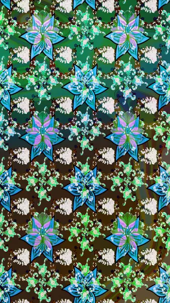 Çiçeksel fantezi tasarımı ve parlak bir arka plan çizimi. Düz Çiçek Elementleri Tasarımı. Renkli Bahar Teması çizim şablonu.