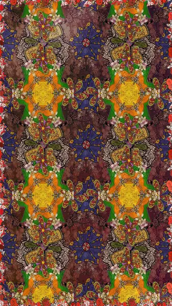 Gömlek baskısı için çiçek boyası. Kahverengi ve gri renkli çiçekler. Çiçek eskiz kalıbı geçmişi.