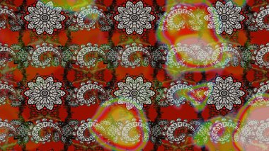 Parlak renkli fantezi çiçekleri, yapraklar, kahverengi ve gri renkli tomurcuklar kahverengi ve gri. Suluboya el çizimi elementli çiçek çizimi deseni.