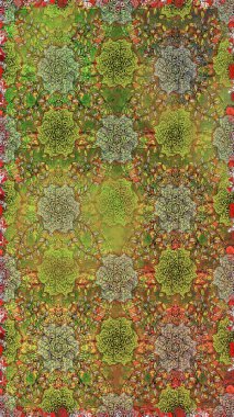 Nazikçe, güzel çiçek arkaplanı. Çiçekli karalama şeklinde Raster çiçek deseni. Yeşil ve kahverengi renkte çiçekler.