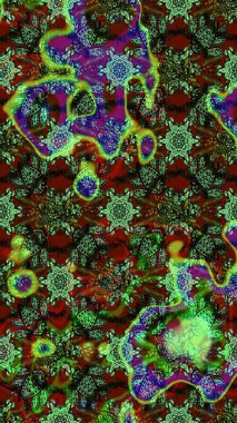 Raster illüstrasyonundaki çiçek desenli çizim. Yeşil ve kahverengi renkte çiçekler.