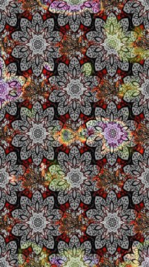 Raster düz çiçek çizim deseni. Gri ve siyah renkli çiçekler. Tasarım hediye paketi, tebrik kartları, posterler ve afiş tasarımı.