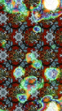 Kumaş desenli papatya çiçeği detayı. Mavi ve yeşil renkte çiçekler.